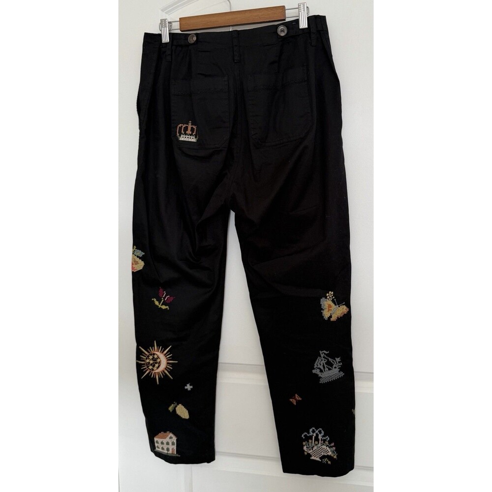Johnny Was Workshop Womens Pants Size 12 Black Embroidered Boho Straight Leg - Picture 4 of 14
